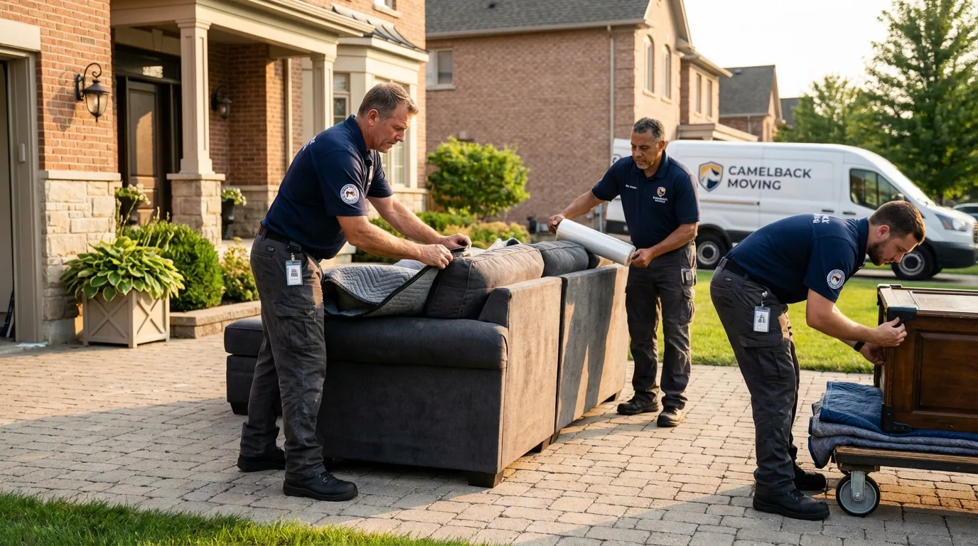 Large estate moving crew wrapping furniture in Romulus, MI